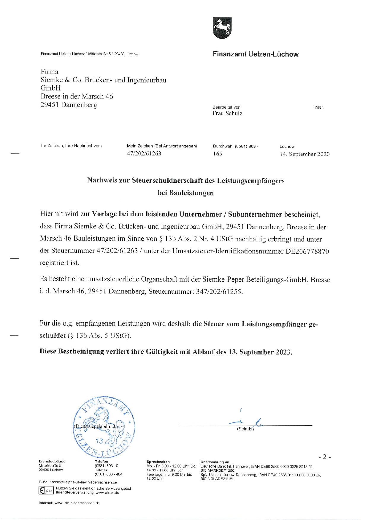 Steuerschuldnerschaft Bauleistungen