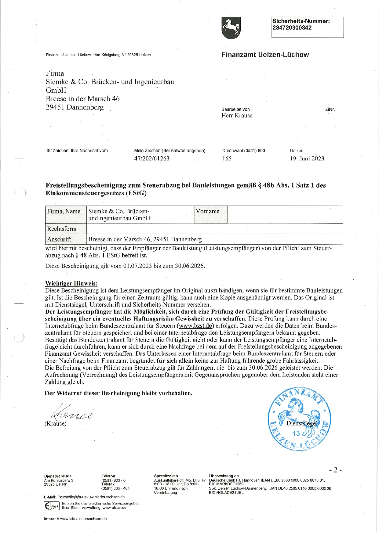 Freistellungsbescheinigung