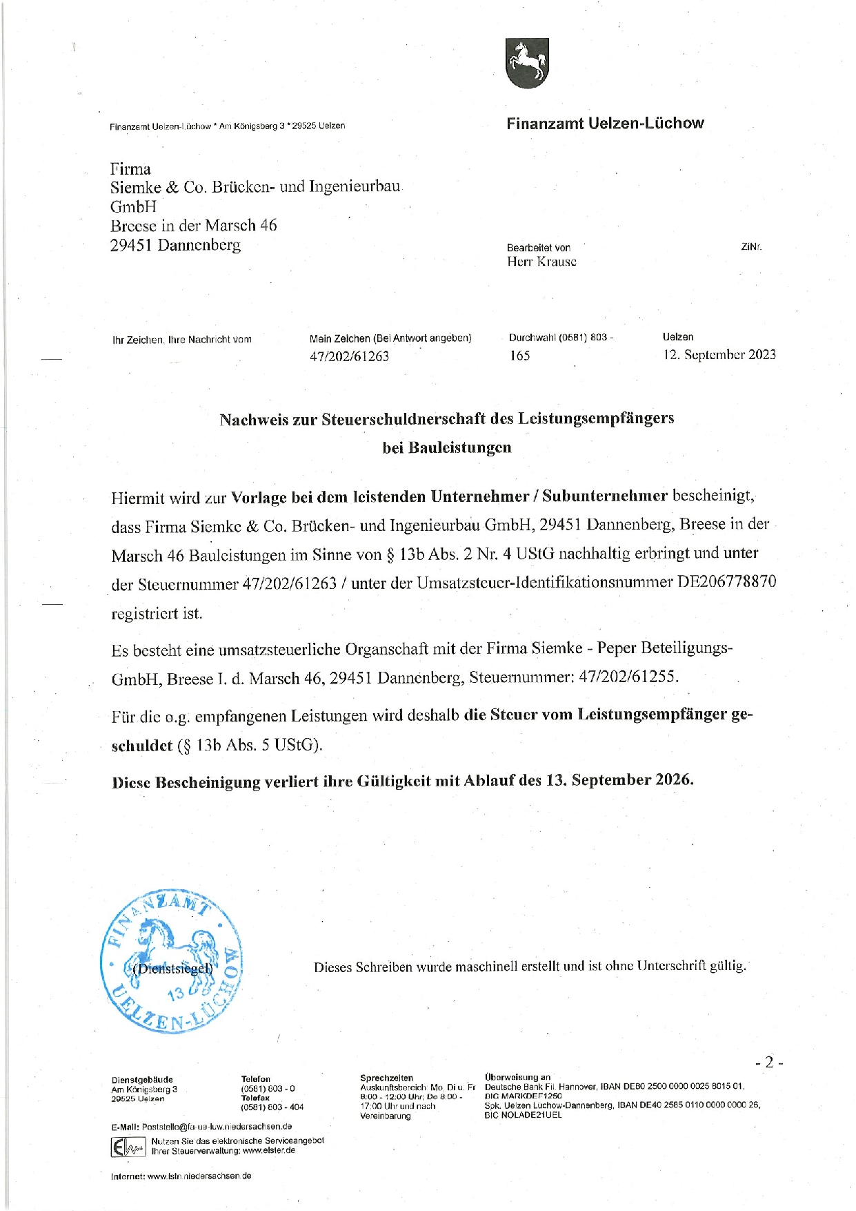 Steuerschuldnerschaft Bauleistungen